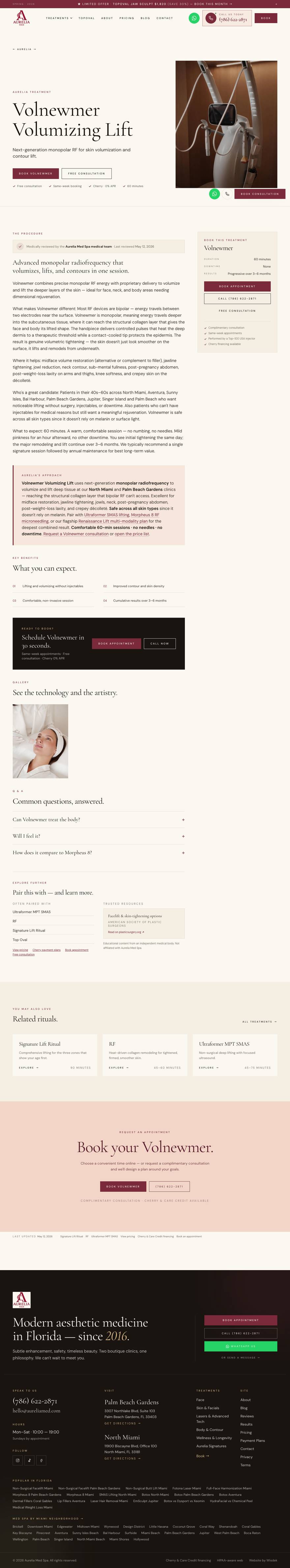 aureliamed.com/services/volnewmer — the #1-in-Miami page — full page, top to bottom