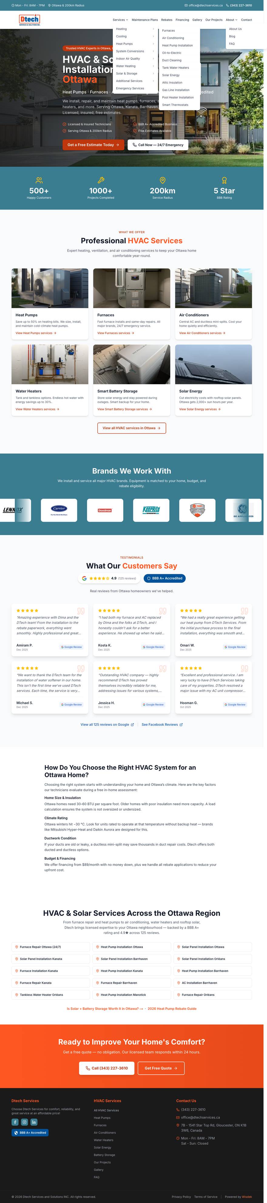 dtechservices.ca — full homepage, designed and built by Wisdek